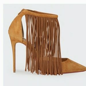 Christian Louboutin Suede Fringed Cafe Courtain 100 Pumps